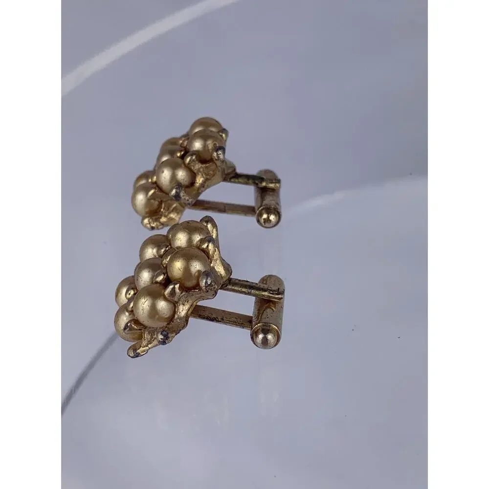 Ivory Faux Pearl Cluster Gold Tone Cufflinks Statement Formal Vintage